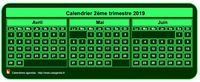 Calendrier 2019 à imprimer trimestriel, format mini de poche, fond vert