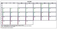 Choisissez les zones des vacances scolaires à afficher dans ce calendrier d'avril 2020