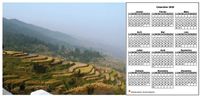 Calendrier 2020 annuel à imprimer, format paysage, une ligne par trimestre, à droite d'une photo