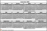 Calendrier 2020 format paysage