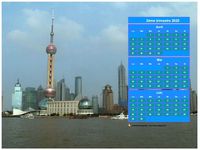 Calendrier 2020 à imprimer trimestriel, format paysage, au dessus de la partie droite d'une photo (Shangaï).
