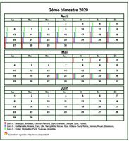 Calendrier 2020 à imprimer trimestriel, format mini de poche, avec les vacances scolaires