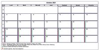 Choisissez les zones des vacances scolaires à afficher dans ce calendrier d'octobre 2008