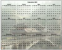 Calendrier 1992 annuel à imprimer, format paysage, quatre colonnes par trois lignes, par dessus une photo