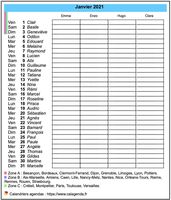 Calendrier planning mensuel 2000 avec colonnes