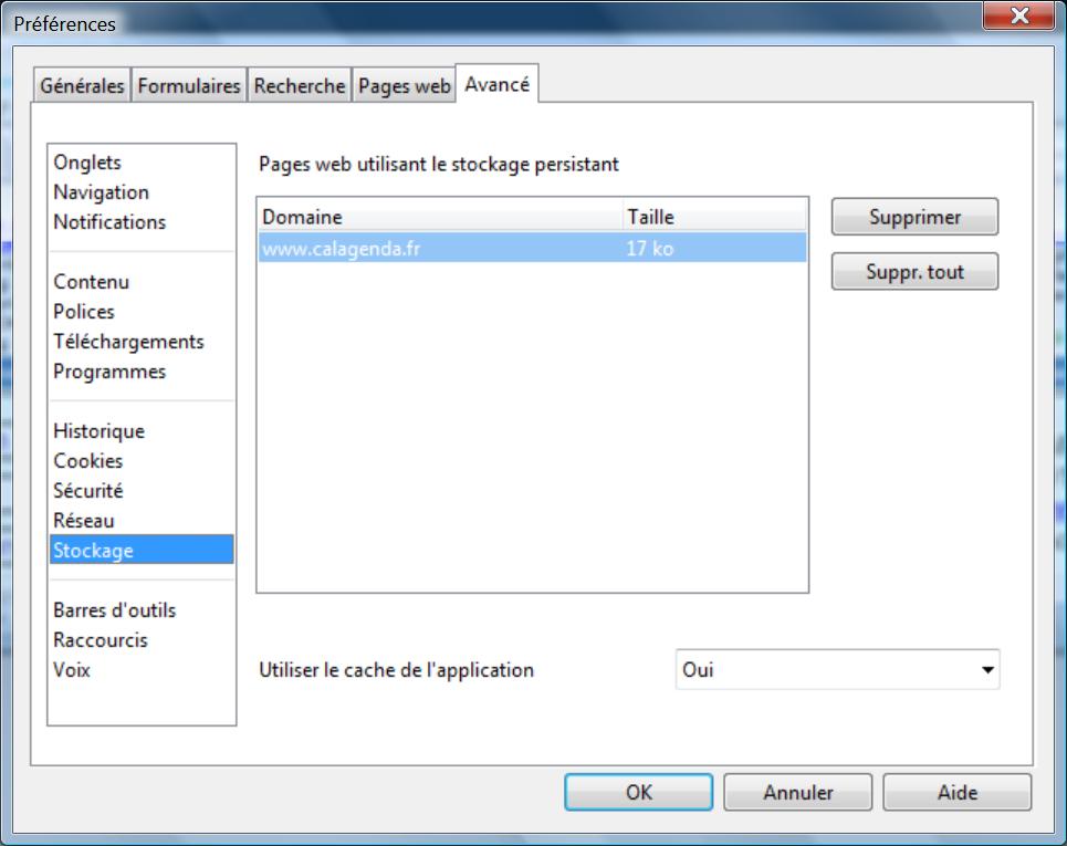 Suppression dans Opera des donn�es priv�es de stockage du site