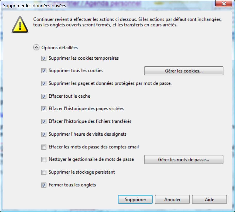 Supprimer les donn�es priv�es avec Opera