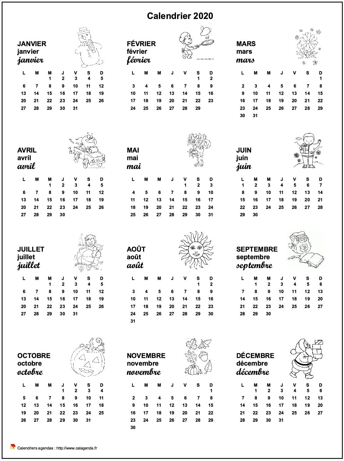 Calendrier 2000 annuel école primaire et maternelle