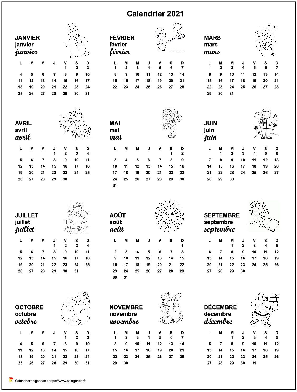 Calendrier 2001 annuel école primaire et maternelle