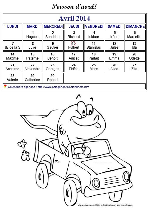 Calendrier 2014 à colorier du mois d'avril