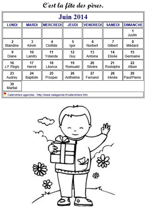 Calendrier 2014 à colorier du mois de juin