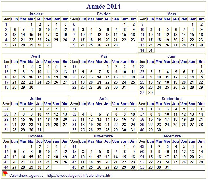 Calendrier 2014 format portrait