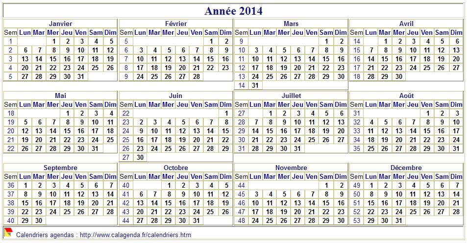 Calendrier 2014 format paysage