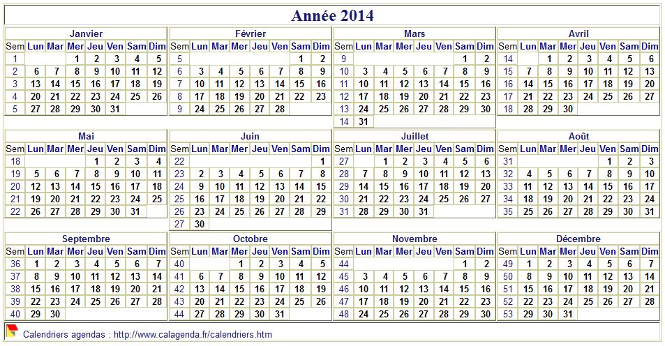 Calendrier 2014 format paysage Calendrier 2014 format paysage
