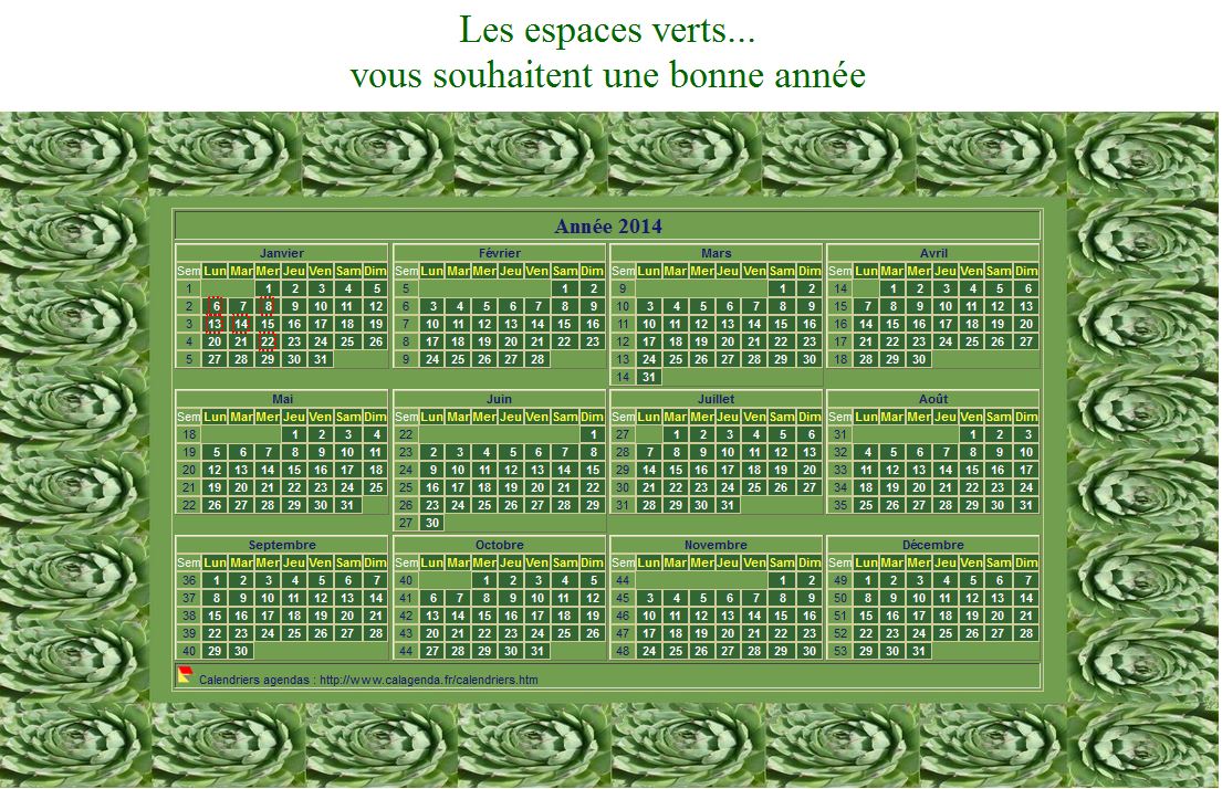 Calendrier 2014 décoratif annuel à imprimer, avec cadre photo vert Calendrier 2014 décoratif annuel à imprimer, avec cadre photo vert