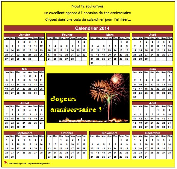 Calendrier 2014 anniversaire Calendrier 2014 anniversaire