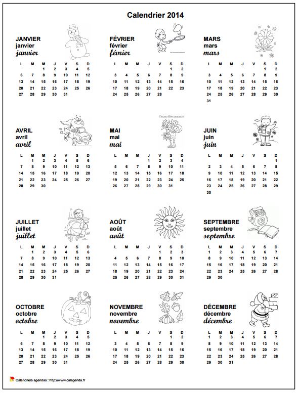 Calendrier 2014 annuel école primaire et maternelle