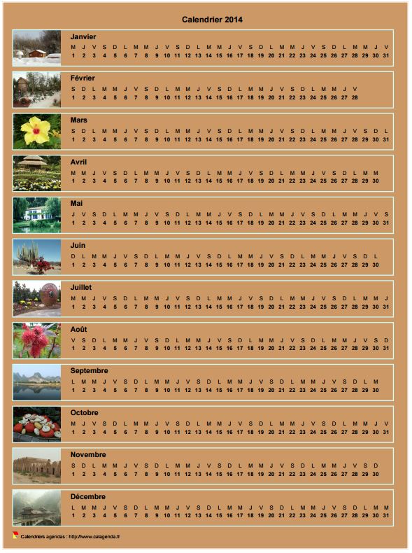Calendrier 2014 annuel horizontal avec 12 photos Calendrier 2014 annuel horizontal avec 12 photos