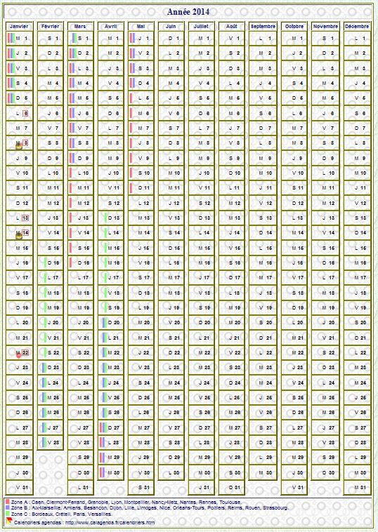Calendrier 2014 annuel de 12 colonnes, avec agenda synthétique Calendrier 2014 annuel de 12 colonnes, avec agenda synthétique