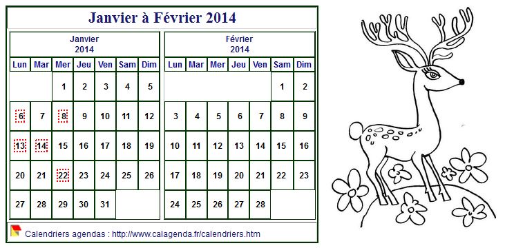 Calendrier 2014 à colorier bimestriel, format paysage, pour enfants