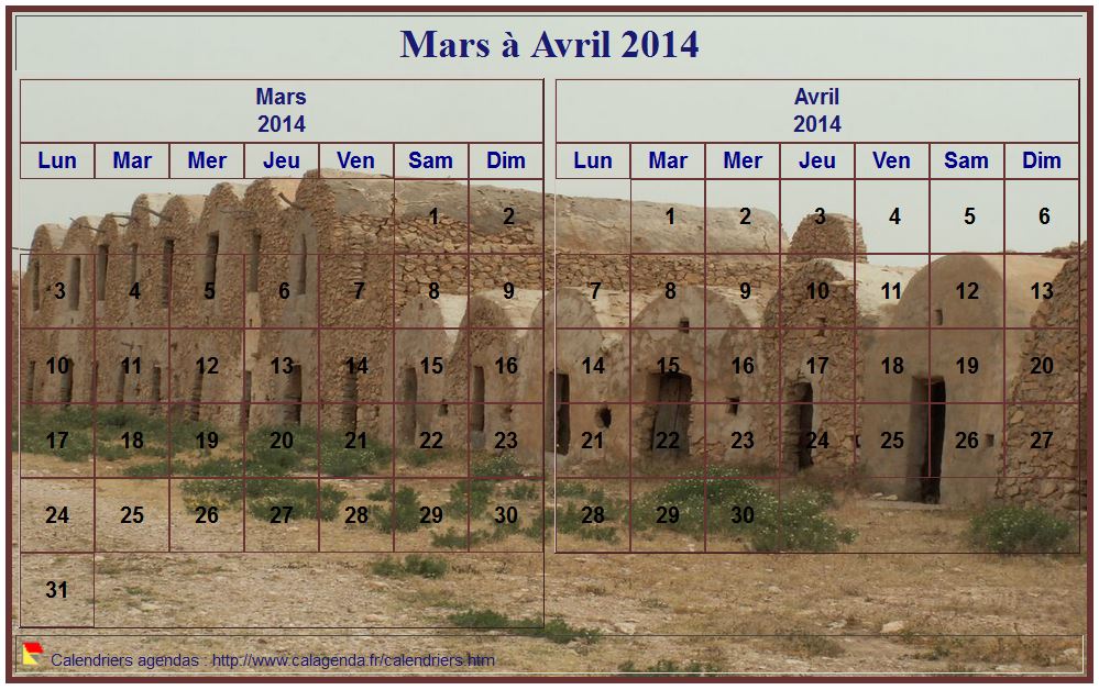 Calendrier 2014 à imprimer, bimestriel, artistique, format mini de poche, avec photo