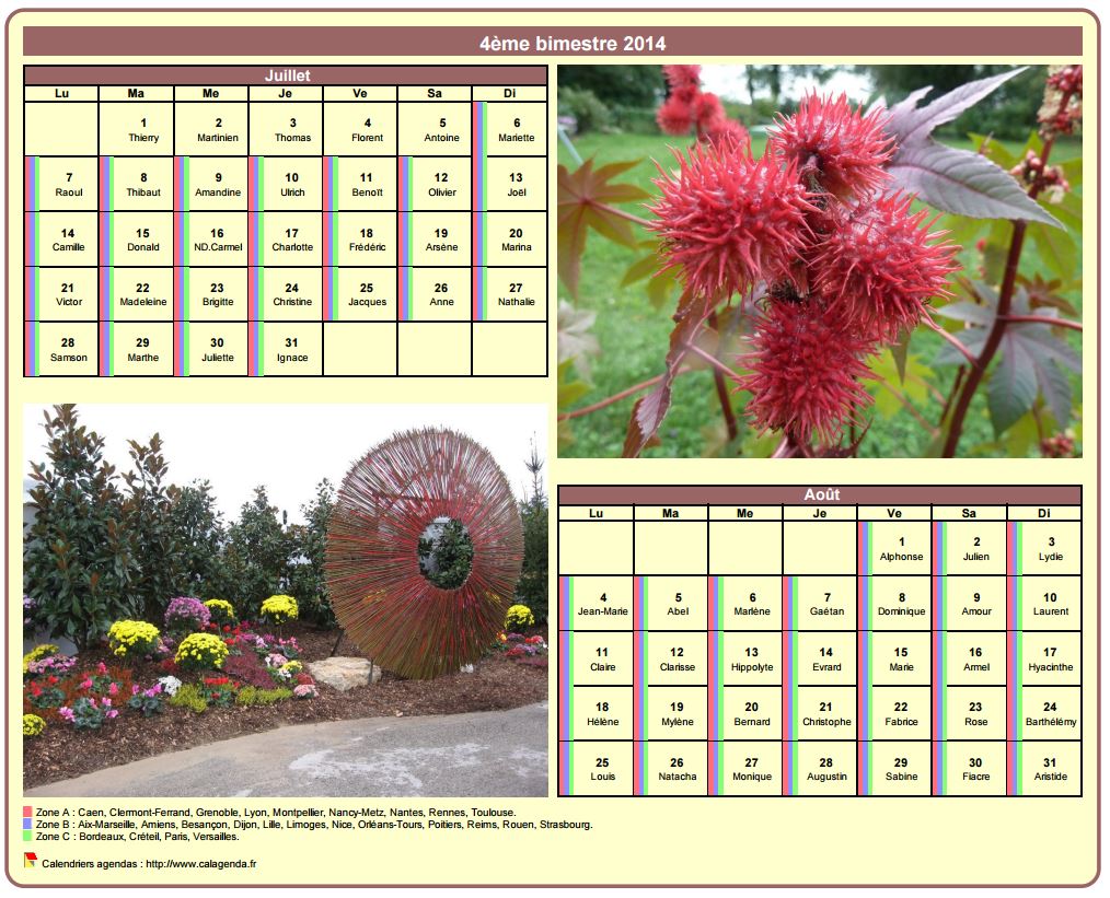Calendrier 2014 bimestriel avec une photo différente chaque mois