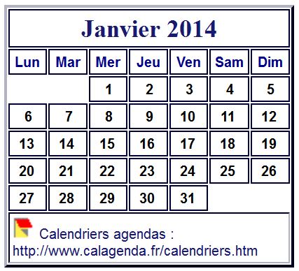 Calendrier mensuel 2014 à imprimer, fond blanc, taille mini, format poche, spécial portefeuille
