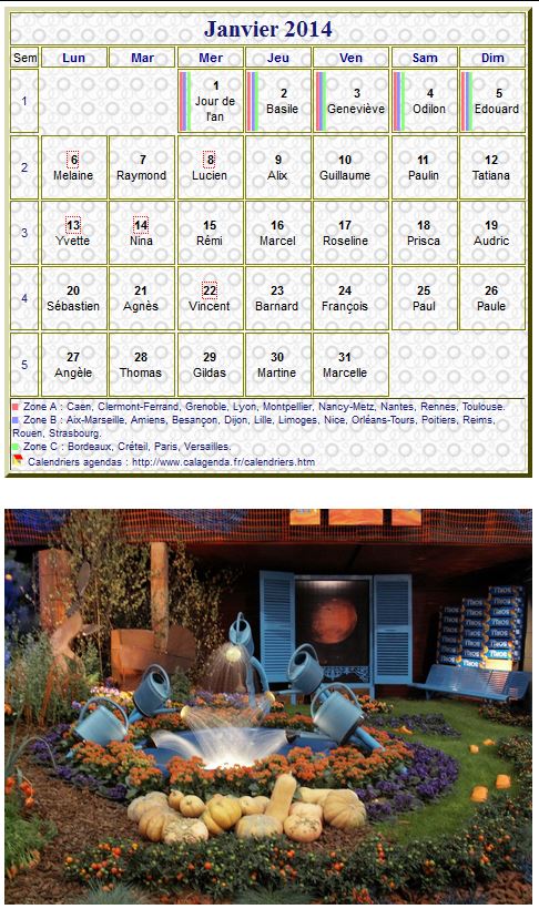 Calendrier mensuel 2014 à imprimer, avec photographie au dessous