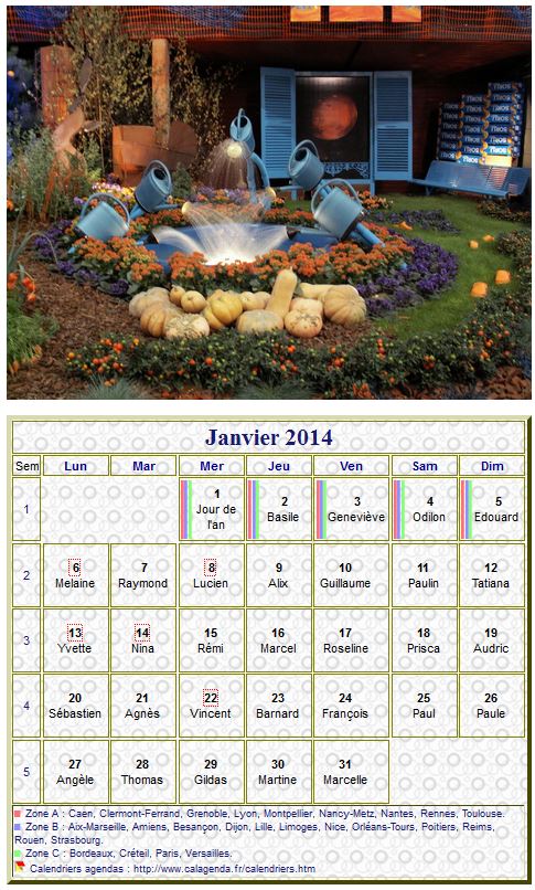 Calendrier 2014 à imprimer, mensuel, avec photographie au dessus