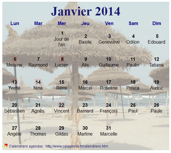 Calendrier mensuel 2014 à imprimer, en transparence sur une photo