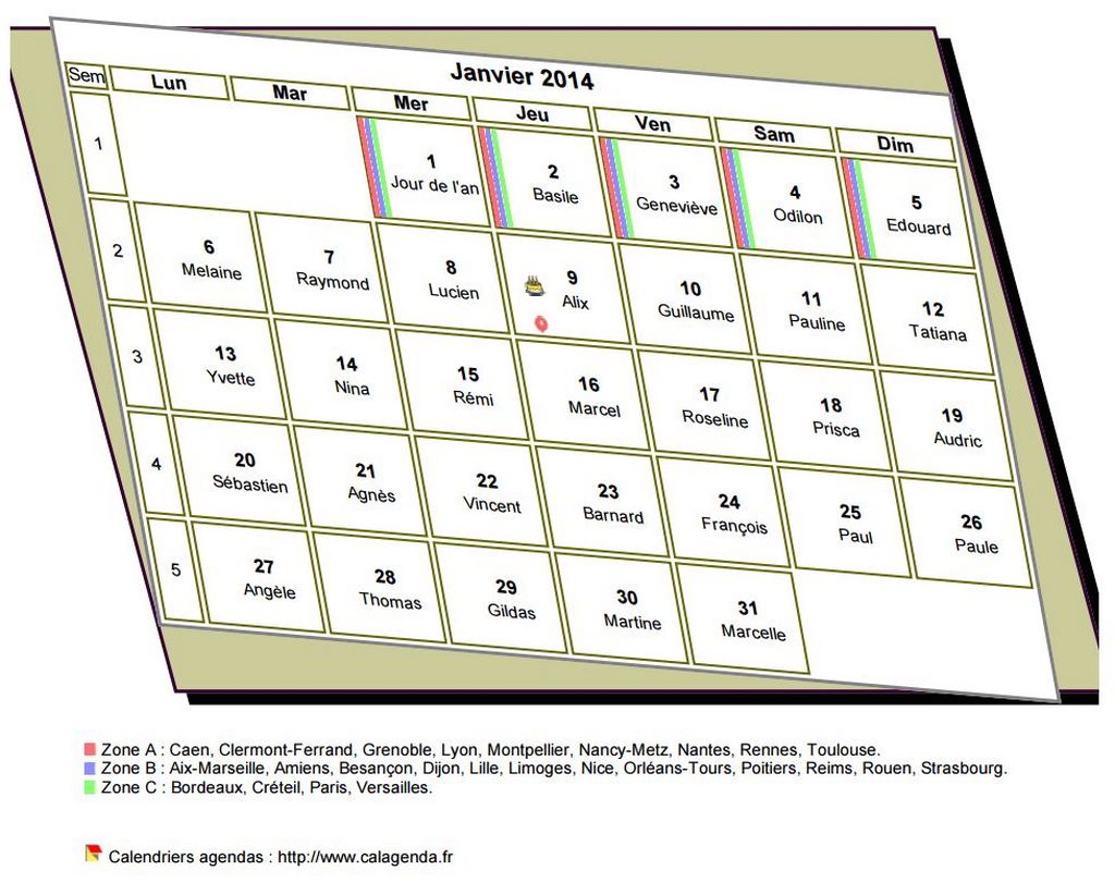 Calendrier mensuel 2014 à imprimer, style 3D