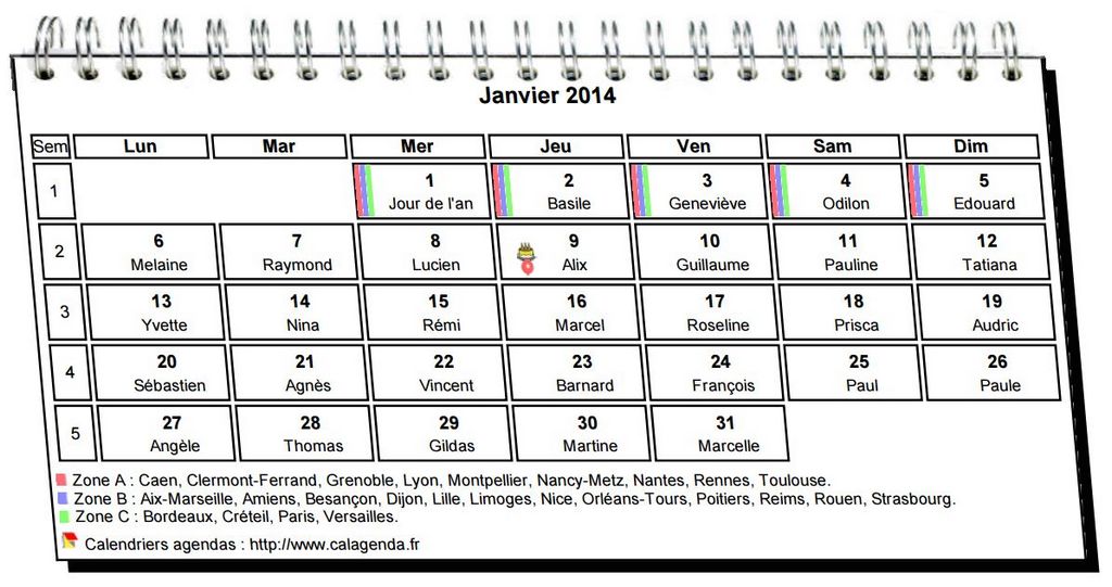 Calendrier mensuel 2014 à spirales