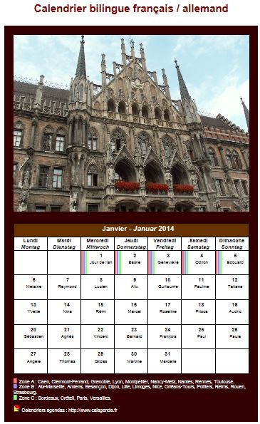 Calendrier mensuel 2014 allemand