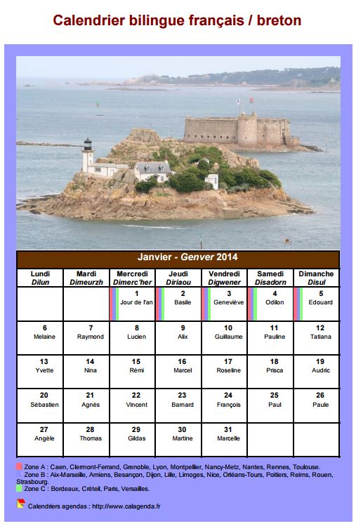Calendrier mensuel 2014 breton