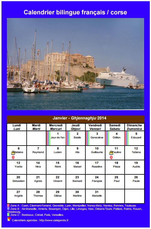 Calendrier mensuel 2014 corse