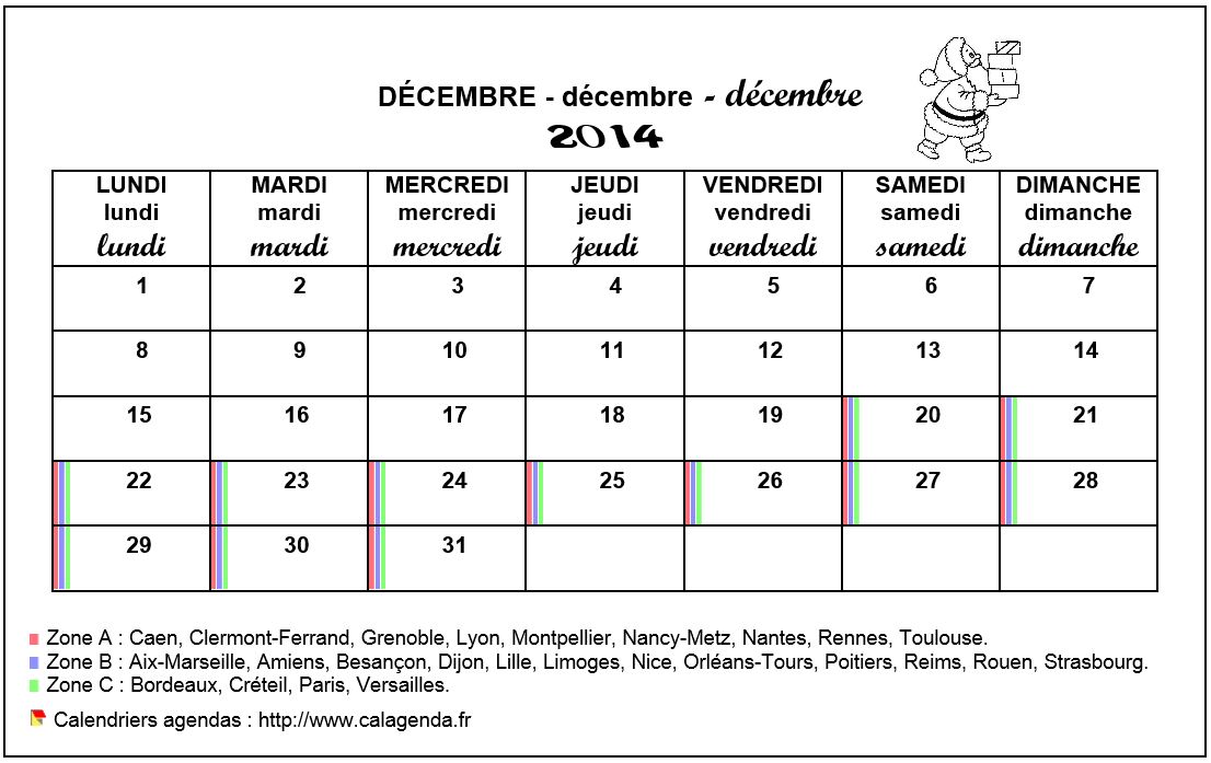 Calendrier mensuel 2014 école primaire et maternelle