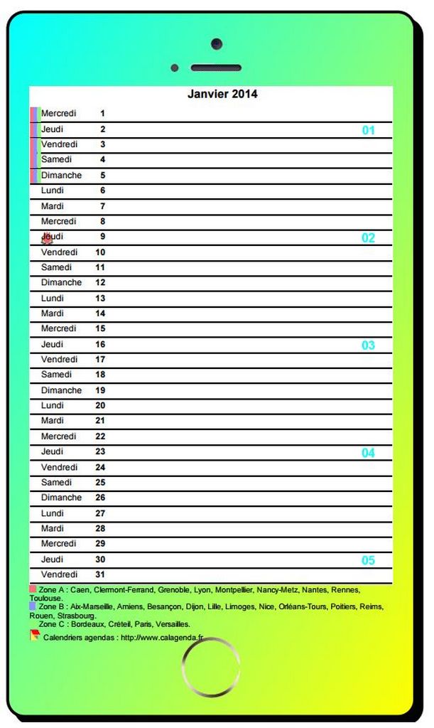Calendrier mensuel 2014, style iPhone