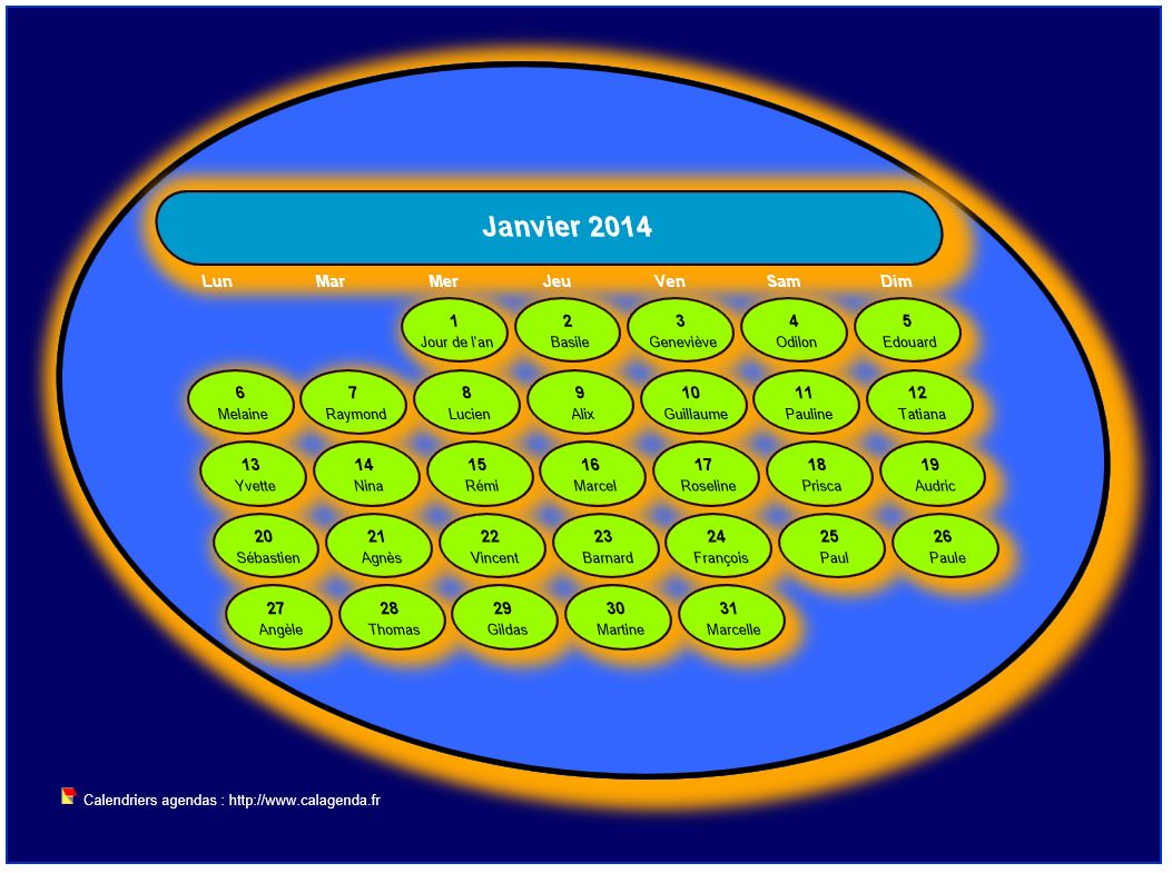 Calendrier mensuel 2014 style soucoupe volante