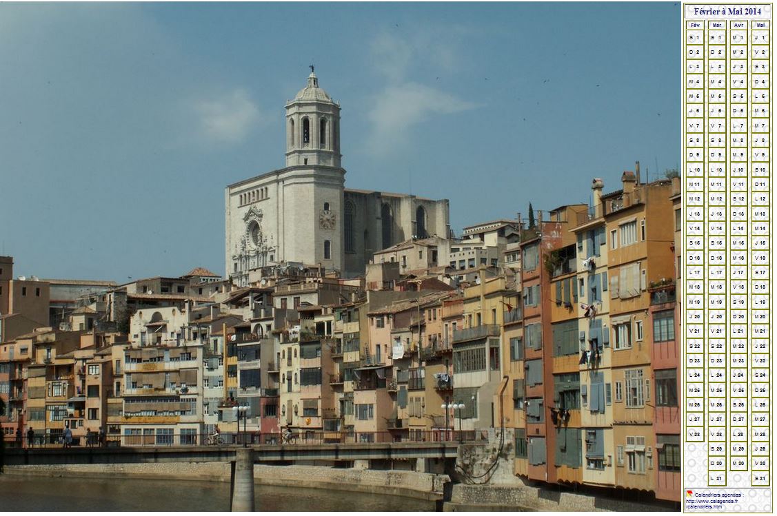 Calendrier à imprimer de quatre mois, format paysage, une colonne par mois,à droite d'une photo