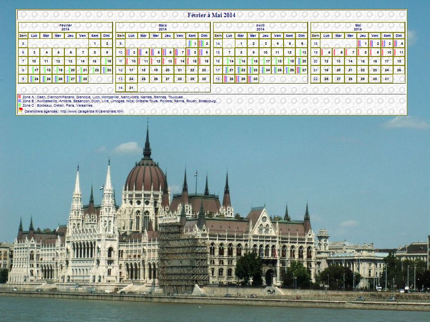 Calendrier à imprimer de quatre mois, format paysage, au dessus de la partie supérieure d'une photo