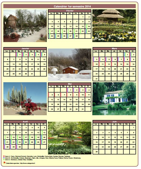 Calendrier 2014 semestriel avec une photo différente chaque mois
