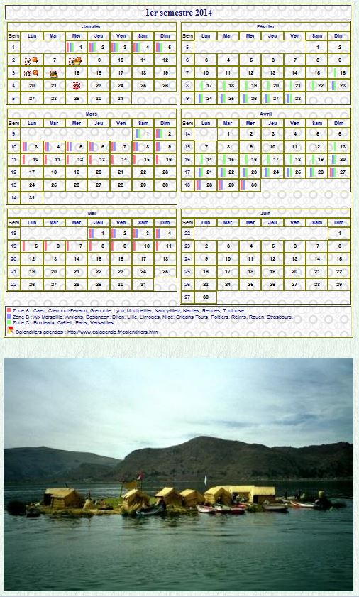 Modèle par défaut du calendrier agenda semestriel, 2 colonnes par 3 lignes