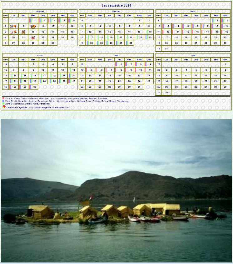 Modèle par défaut du calendrier agenda semestriel, 3 colonnes, un trimestre par ligne