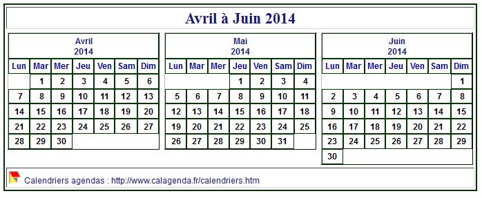 Calendrier 2014 à imprimer trimestriel, format mini de poche, fond blanc