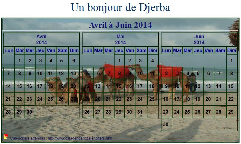 Calendrier 2014 à imprimer artistique trimestriel, format mini de poche, avec photo