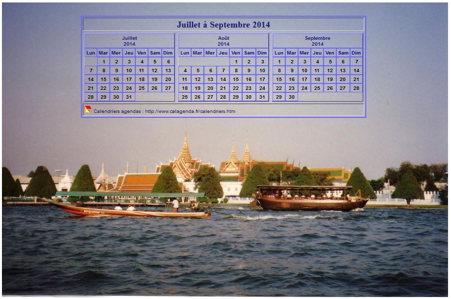 Calendrier 2014 à imprimer trimestriel, format paysage, incrusté sur la partie supérieure d'une photo