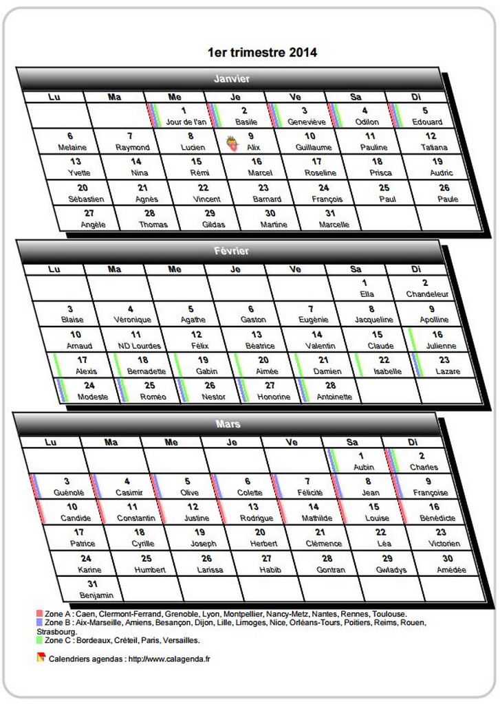 Calendrier 2014 trimestriel 3D