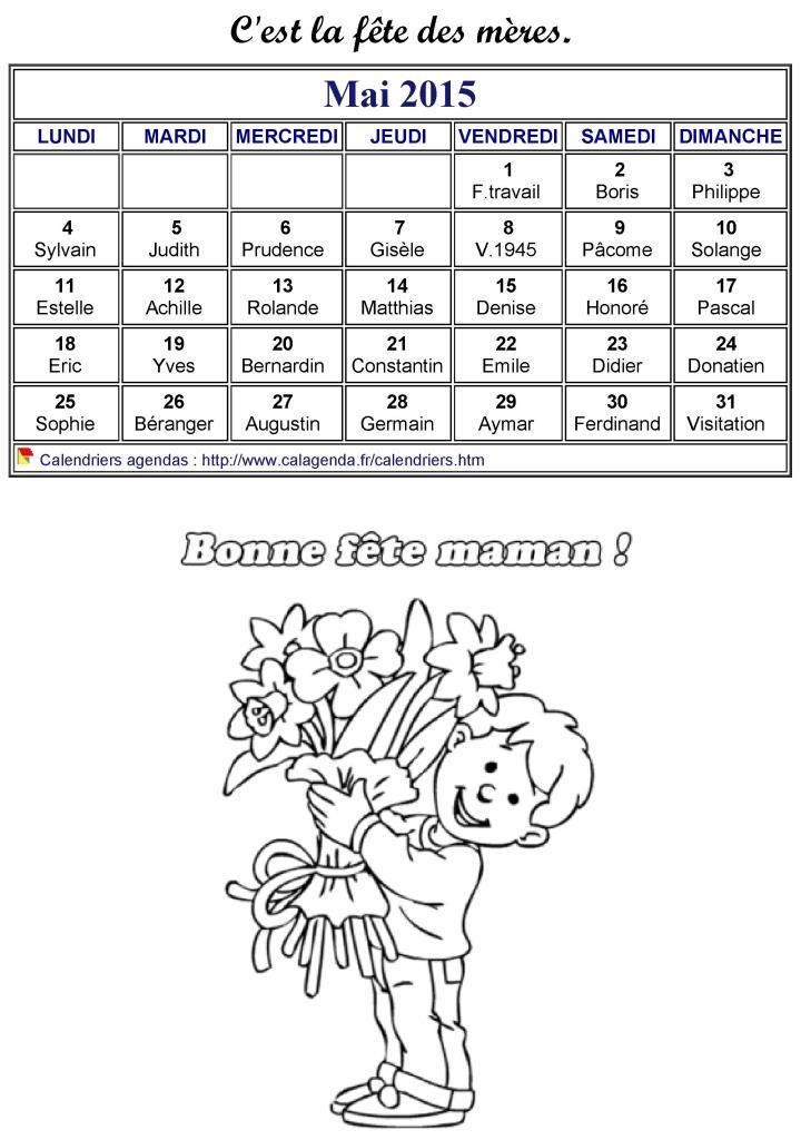 Calendrier 2015 à colorier du mois de mai