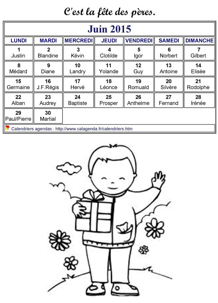 Calendrier 2015 à colorier du mois de juin