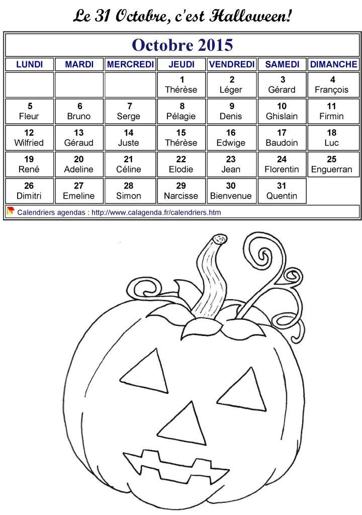 Calendrier 2015 à colorier du mois d'octobre Calendrier 2015 à colorier du mois d'octobre